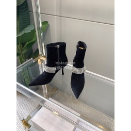Jimmy Choo New Sheepskin Velvet High Heeled Boots For Women Black