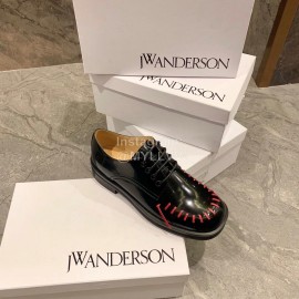 Jw Anderson Autumn Calf Square Head Retro Shoes For Women Black