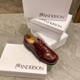 Jw Anderson Autumn Calf Square Head Retro Shoes For Women Brown