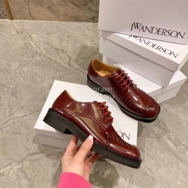 Jw Anderson Autumn Calf Square Head Retro Shoes For Women Brown