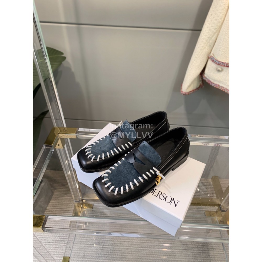 Jw Anderson Autumn Retro Calf Square Head Shoes For Women Blue