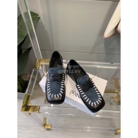 Jw Anderson Autumn Retro Calf Square Head Shoes For Women Blue