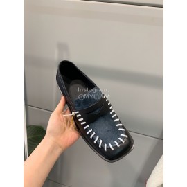 Jw Anderson Autumn Retro Calf Square Head Shoes For Women Blue
