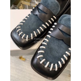 Jw Anderson Autumn Retro Calf Square Head Shoes For Women Blue