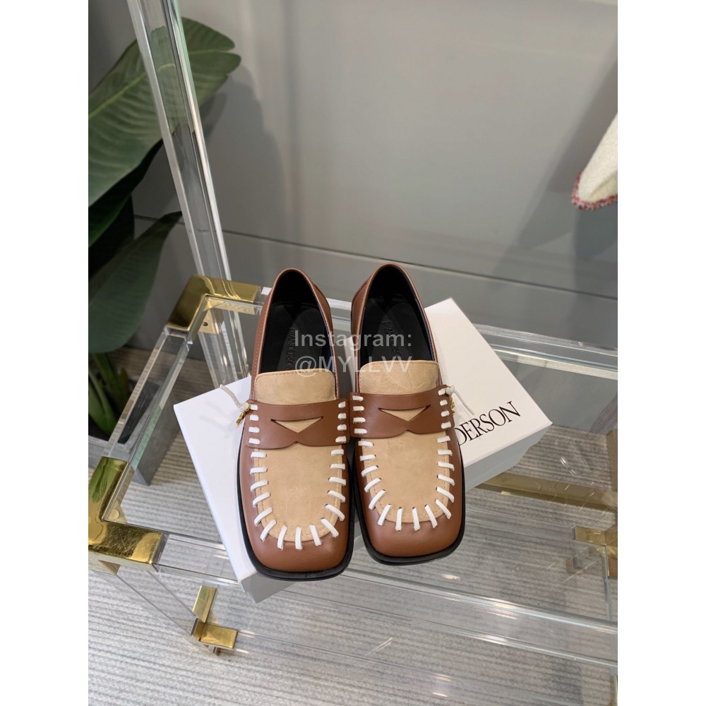 Jw Anderson Autumn Retro Calf Square Head Shoes For Women Brown