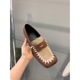 Jw Anderson Autumn Retro Calf Square Head Shoes For Women Brown
