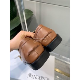 Jw Anderson Autumn Retro Calf Square Head Shoes For Women Brown