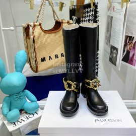 Jw Anderson Gold Chain Cowhide Long Boots For Women Black