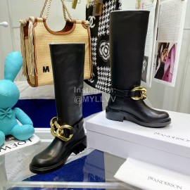 Jw Anderson Gold Chain Cowhide Long Boots For Women Black