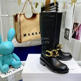 Jw Anderson Gold Chain Cowhide Long Boots For Women Black