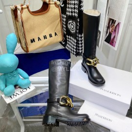 Jw Anderson Gold Chain Cowhide Long Boots For Women Black
