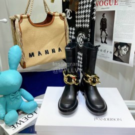 Jw Anderson Gold Chain Cowhide Short Boots For Women Black