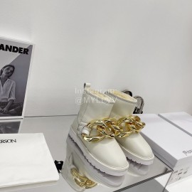Jw Anderson Gold Chain Cowhide Wool Short Boots For Women White