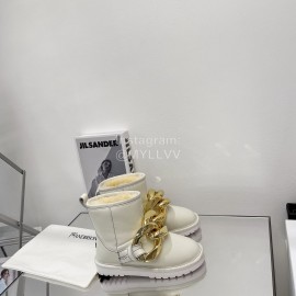 Jw Anderson Gold Chain Cowhide Wool Short Boots For Women White