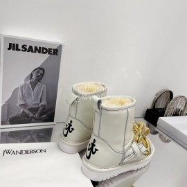 Jw Anderson Gold Chain Cowhide Wool Short Boots For Women White
