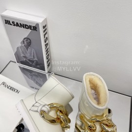 Jw Anderson Gold Chain Cowhide Wool Short Boots For Women White