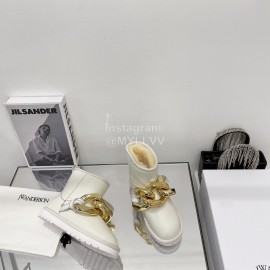 Jw Anderson Gold Chain Cowhide Wool Short Boots For Women White