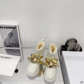 Jw Anderson Gold Chain Cowhide Wool Short Boots For Women White
