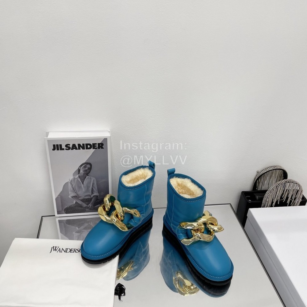Jw Anderson Gold Chain Cowhide Wool Short Boots For Women Blue