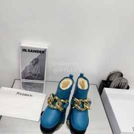 Jw Anderson Gold Chain Cowhide Wool Short Boots For Women Blue