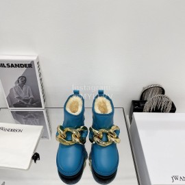 Jw Anderson Gold Chain Cowhide Wool Short Boots For Women Blue