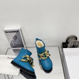 Jw Anderson Gold Chain Cowhide Wool Short Boots For Women Blue
