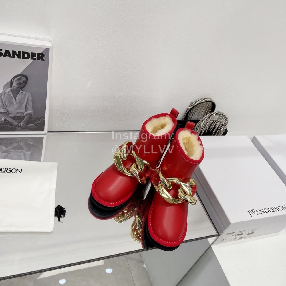 Jw Anderson Gold Chain Cowhide Wool Short Boots For Women Red