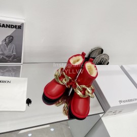 Jw Anderson Gold Chain Cowhide Wool Short Boots For Women Red