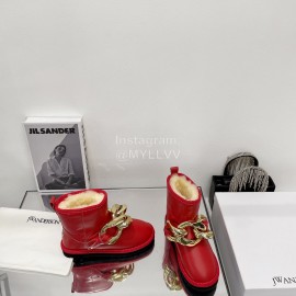 Jw Anderson Gold Chain Cowhide Wool Short Boots For Women Red