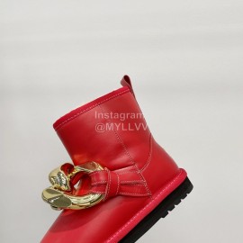 Jw Anderson Gold Chain Cowhide Wool Short Boots For Women Red