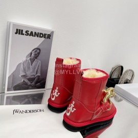 Jw Anderson Gold Chain Cowhide Wool Short Boots For Women Red