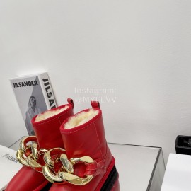 Jw Anderson Gold Chain Cowhide Wool Short Boots For Women Red