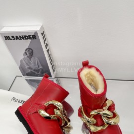 Jw Anderson Gold Chain Cowhide Wool Short Boots For Women Red