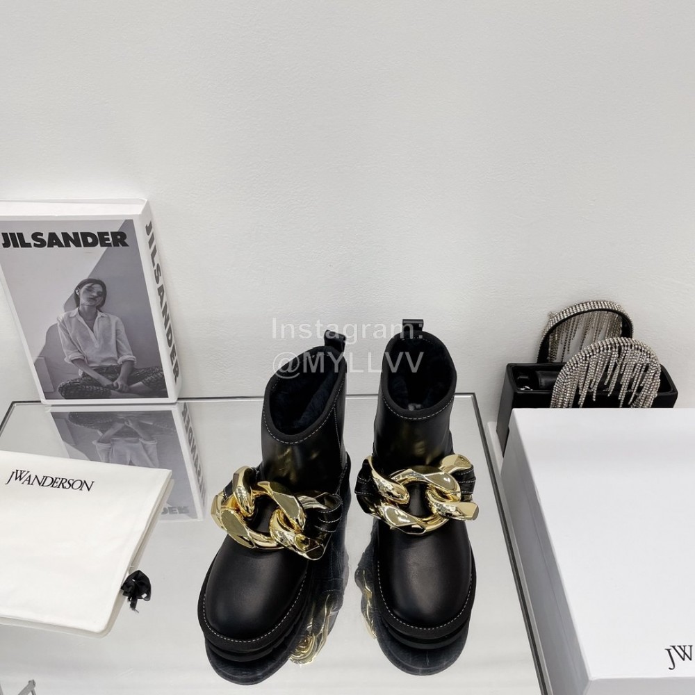 Jw Anderson Gold Chain Cowhide Wool Short Boots For Women Black