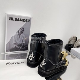 Jw Anderson Gold Chain Cowhide Wool Short Boots For Women Black
