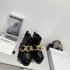 Jw Anderson Gold Chain Cowhide Wool Short Boots For Women Black