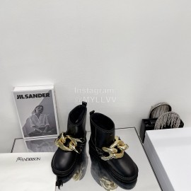 Jw Anderson Gold Chain Cowhide Wool Short Boots For Women Black