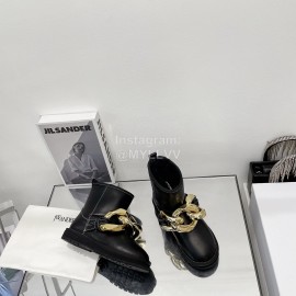 Jw Anderson Gold Chain Cowhide Wool Short Boots For Women Black