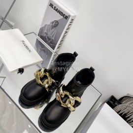 Jw Anderson Gold Chain Cowhide Wool Short Boots For Women Black
