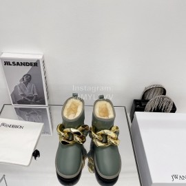 Jw Anderson Gold Chain Cowhide Wool Short Boots For Women Green