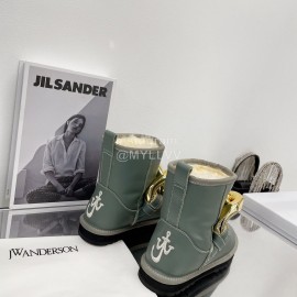 Jw Anderson Gold Chain Cowhide Wool Short Boots For Women Green