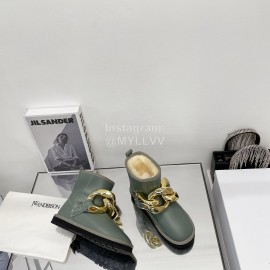 Jw Anderson Gold Chain Cowhide Wool Short Boots For Women Green