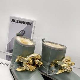 Jw Anderson Gold Chain Cowhide Wool Short Boots For Women Green
