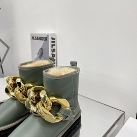 Jw Anderson Gold Chain Cowhide Wool Short Boots For Women Green