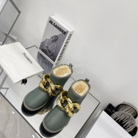Jw Anderson Gold Chain Cowhide Wool Short Boots For Women Green