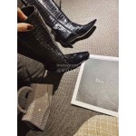 Khaite Crocodile Leather High Heeled Knee Boots For Women Black