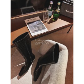 Khaite Crocodile Leather High Heeled Knee Boots For Women Black