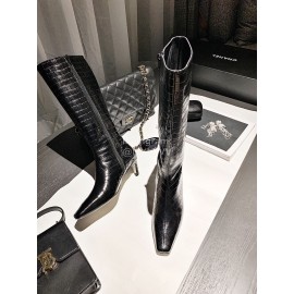 Khaite Crocodile Leather High Heeled Knee Boots For Women Black