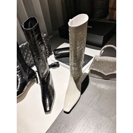 Khaite Crocodile Leather High Heeled Knee Boots For Women Black