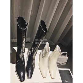 Khaite Crocodile Leather High Heeled Knee Boots For Women Black